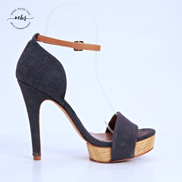 Tory Burch Amina Ankle Strap Platform Heeled Sandals Navy Tab Women 6 - Picture 8 of 13